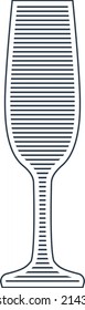 Champagne or wine glass in minimalist linear style. Silhouette of glassware performed in the form of black thin lines. Alcohol drink. Isolated image on white backdrop.
