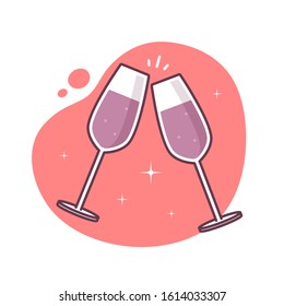 Champagne Wine Glasses Cheers Celebration Icon Vector Illustration In Monoline / Line Art Style