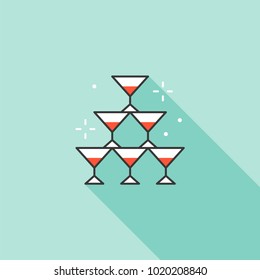 Champagne or wine glasses for party and celebration concept, filled outline icon