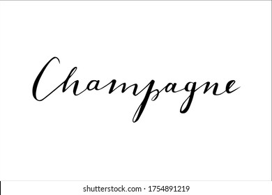 Champagne wine hande lettering  isolated on white background for menu, wine list, wine card, bottles, glasses, bar, restaurant, vineyard, winery
