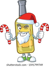 Champagne yellow bottle Cartoon character in Santa Claus with candy