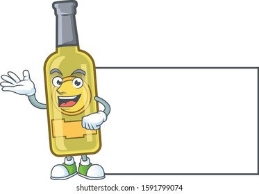 Champagne yellow bottle with whiteboard cartoon character style