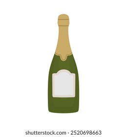 Botella de Champaign. Bebida alcohólica dibujada a mano aislada sobre fondo blanco. Festiva champaign o corked sealed fizzy alcohol en estilo plano de color moderno. Ilustración vectorial