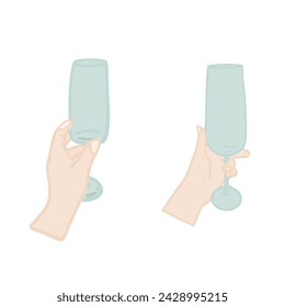 Champaign glasses flat design with arms set