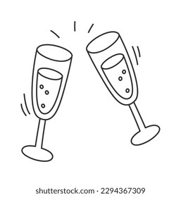 Champaigne in glasses design element Cheers Drink linear. Vector illustration