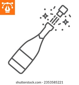 Champange bottle pop line icon, outline style icon for web site or mobile app, merry christmas and holidays , opening bottle vector icon, simple vector illustration, vector graphics.