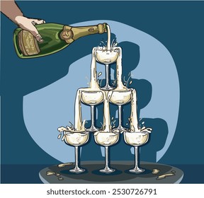 champange glasses build up to pyramid wedding celebration fancy style