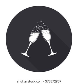 Champange Glasses Icon With Long Shadow - Vector Round Button