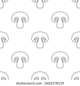 champignon graphic color seamless pattern, sketch vector illustration, outline mushroom wallpaper