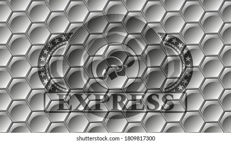 champignon icon and Express text grey color style pattern realistic emblem. Trendy classic background. Artistic illustration. 