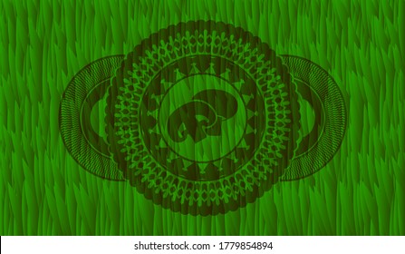 champignon icon inside grass pasture realistic emblem. Eco graceful background. Vector illustration. 