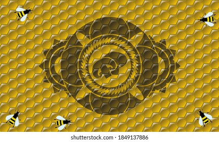 ícono campeón dentro de abejas miel insignia realista. apicultura de fondo. Ilustración. 