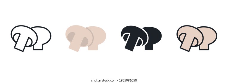Champignon Symbol. Umrisslinie für lineare flache Farbsymbole. dünn. Schwarze Vektorsilhouette. Füllen Sie das feste Symbol aus. Modernes Glyph-Design. Illustrationen von Pilzen. Vektorset