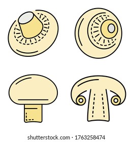 Champignon icon set. Outline set of champignon vector icons thin line color flat isolated on white