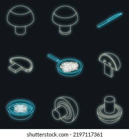 Champignon icons set. Isometric set of champignon vector icons neon color on black