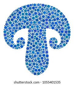 Champignon Mushroom collage of dots in various sizes and color tinges. Circle dots are united into champignon mushroom vector mosaic. Vector design concept.