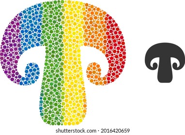 Champignon mushroom collage icon of round items in various sizes and spectrum color tones. A dotted LGBT-colored champignon mushroom for lesbians, gays, bisexuals, and transgenders.