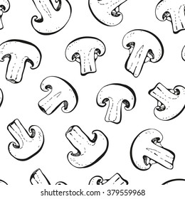 Champignon mushroom food vegetable seamless vector pattern