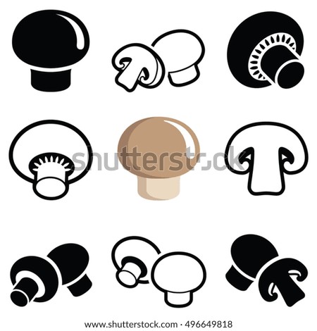 Champignon mushroom icon collection - vector outline and silhouette