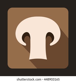 Champignon mushroom icon in flat style on a coffee background