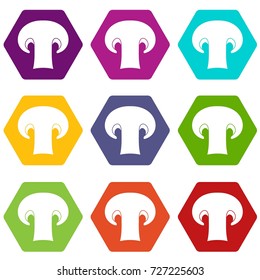 Champignon mushroom icon set many color hexahedron isolated on white vector illustration