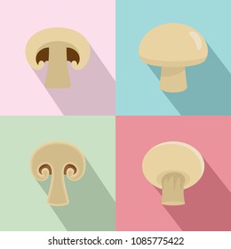 Champignon mushroom icons set. Flat illustration of 4 champignon mushroom vector icons for web