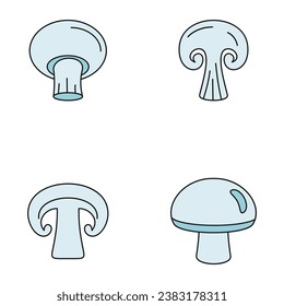 Champignon mushroom icons set. Outline illustration of 4 champignon mushroom vector icons thin line color flat on white
