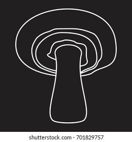 Champignon mushroom outline icon vector illustration for design and web isolated on black background. Mushroom vector object for labels logos and advertising