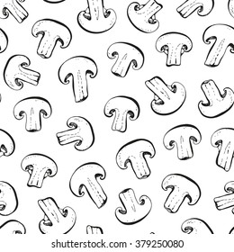 Champignon mushroom pattern, vector background on a white