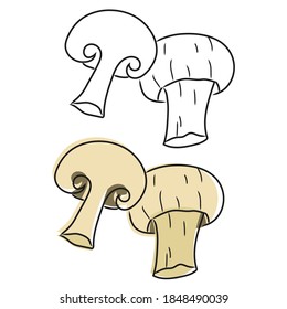 Champignon mushrooms doodle isolated on white background. Hand drawn style