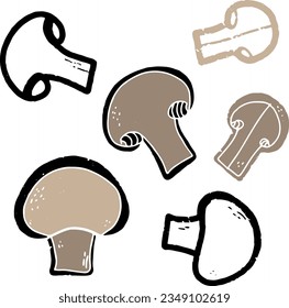 champiñones. Elementos de textura gráfica. Conjunto de vectores, colección.