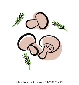 champignon champihrooms, vector dibujado a mano sobre fondo blanco