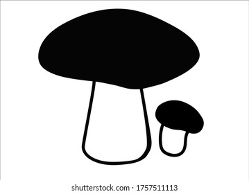 Champignon mushrooms - large and small - a silhouette for the logo and corporate identity. Mushrooms - black and white vector illustration.