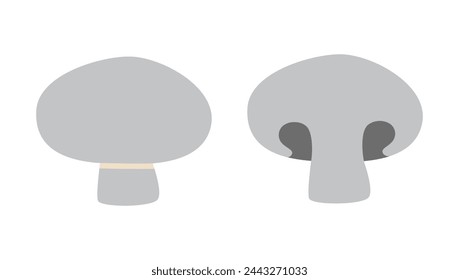 Champignon mushrooms, whole and half cartoon style. Vector illustration isolated on white background, hand drawn, flat design