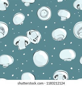 Champignon seamless pattern. Mushroom background. Cooking ingedient