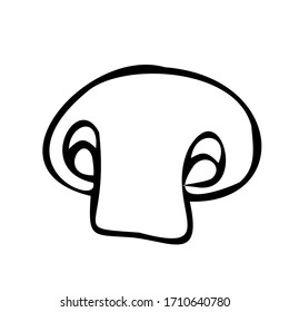 Champignon slice. Black and white vector illustration. Isolated on a white background.