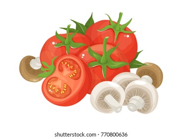 champignon and tomato vector