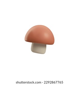 Champignon or white mushroom in cute 3d style, vector illustration isolated on white background. Cartoon food 3d render. Edible mushroom for cooking.