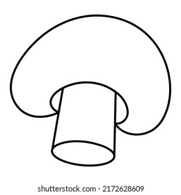 Champignon. Whole mushroom. Sketch. Vector illustration. Coloring book for children. Edible ingredient with stem and cap. Outline on isolated white background. Doodle style