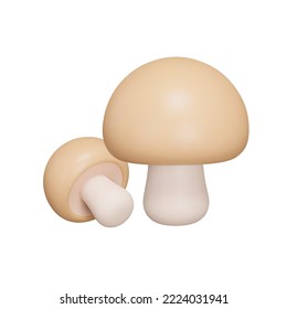 Champignons 3d icon. Edible mushrooms .Plants. Isolated object on transparent background