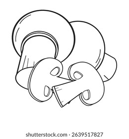 champignons coupes, sliced mushrooms. vector illustrations. draw.