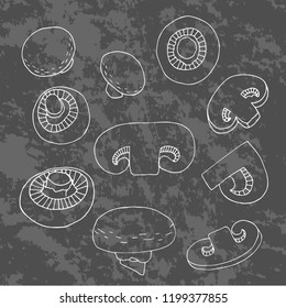 Champignons icons set in hand drawn style. Vector illustration. 