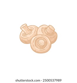 Champignons mushroom isolated on white background. Drawing champignon for menu, label, product packaging, recipe, market. Sketch food. Flat vector illustration.

