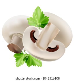 Champignons with parsley leaves.