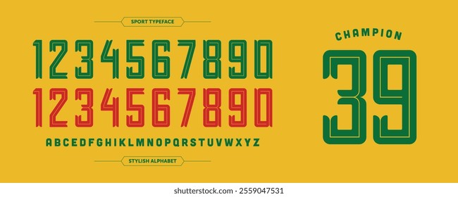 Champion 39: Retro inline sport number concept. Classic jersey design with green, yellow, and red color. Vector illustration