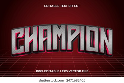 champion 3d editable vector text effect. Modern concept text effect, with combination metal colors
