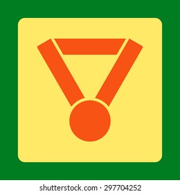 Champion award icon from Award Buttons OverColor Set. Icon style is orange and yellow colors, flat rounded square button, green background.