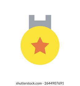  champion award medal icon. Golden badge with ribbon and red star for winner or achievement themes.