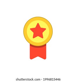 Champion award with star, winner flat vector icon