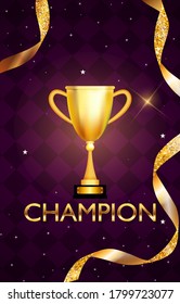Champion Background with Winner trophy gold cup. Vector Illustration EPS10